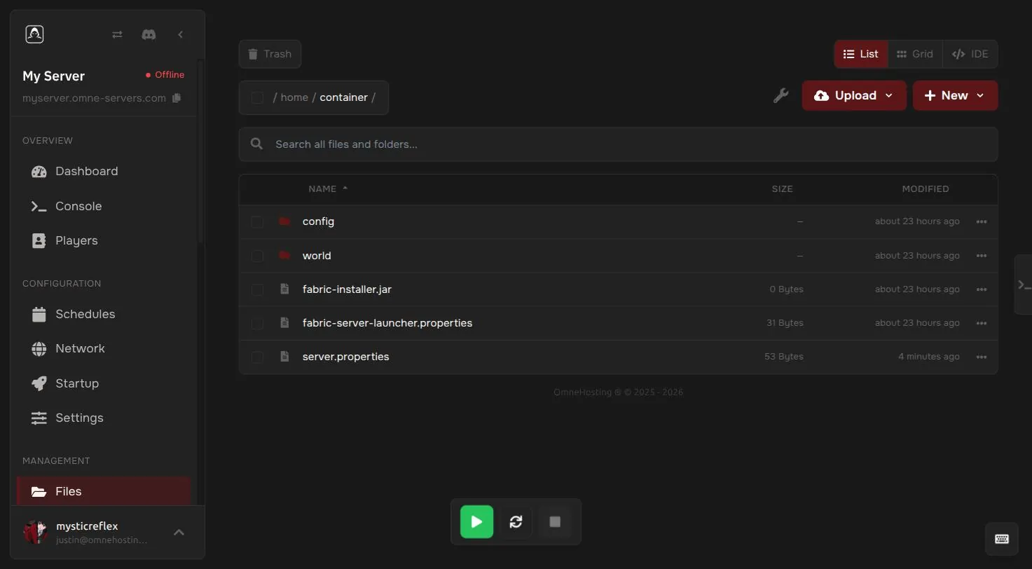 File manager in the OmneHosting control panel