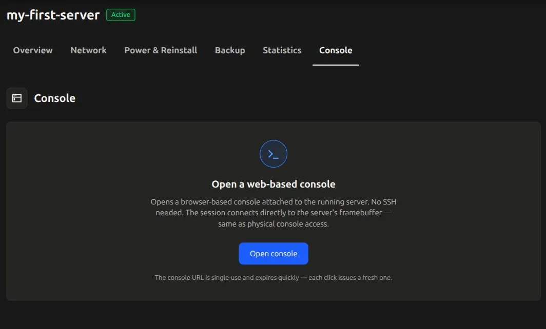 Web console page